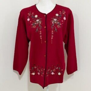 Qiu Yuan Ma Shan Chinese-Style Embroidered Women's Red Cardigan Sweater